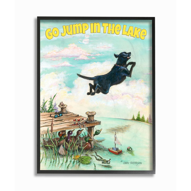 «Go Jump in the Lake» par Gary Patterson - reproduction de dessin, H 30 po x l 24 po, Giclée encadrée noir minuit