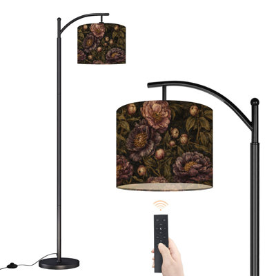 Lampe sur pied à arc avec abat-jour réglable pivoine foncée et complexe avec détails aux tons riches Lampe sur pied à 3 températures de couleur à intensité variable avec interrupteur au pied pour la chambre à coucher
