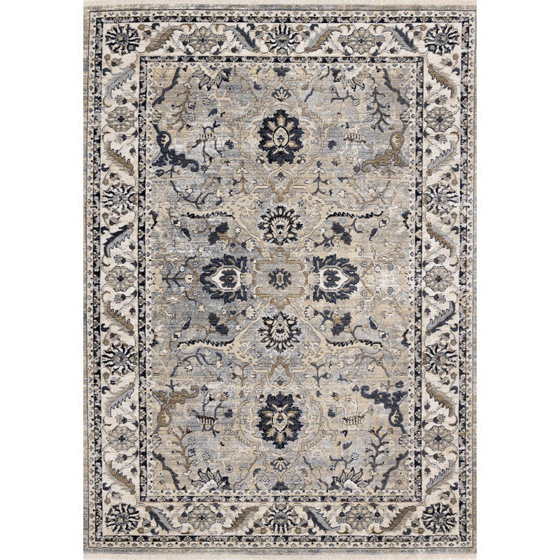 Tapis médaillon beige et noir 8 pi x 10 pi