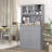 Cabinet 68" Kitchen Pantry Storage With Charging Station, 2 Tilt Out Trash Cabinets And Microwave Stand, Freestanding Kitchen Hutch With Glass Doors And Adjustable Shelf, White-1978025103