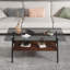 Table basse rectangulaire avec plateau en verre trempé et tablette en bois aggloméré brun