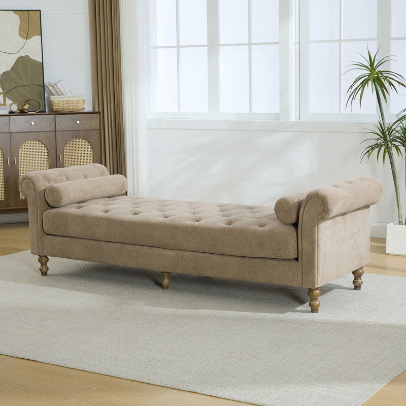 Banc de bout moderne rembourré avec accoudoirs, taupe, Taupe