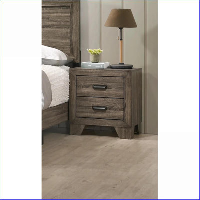 Transitional Rustic Gray 2-Drawer Nightstand with Metal Hardware