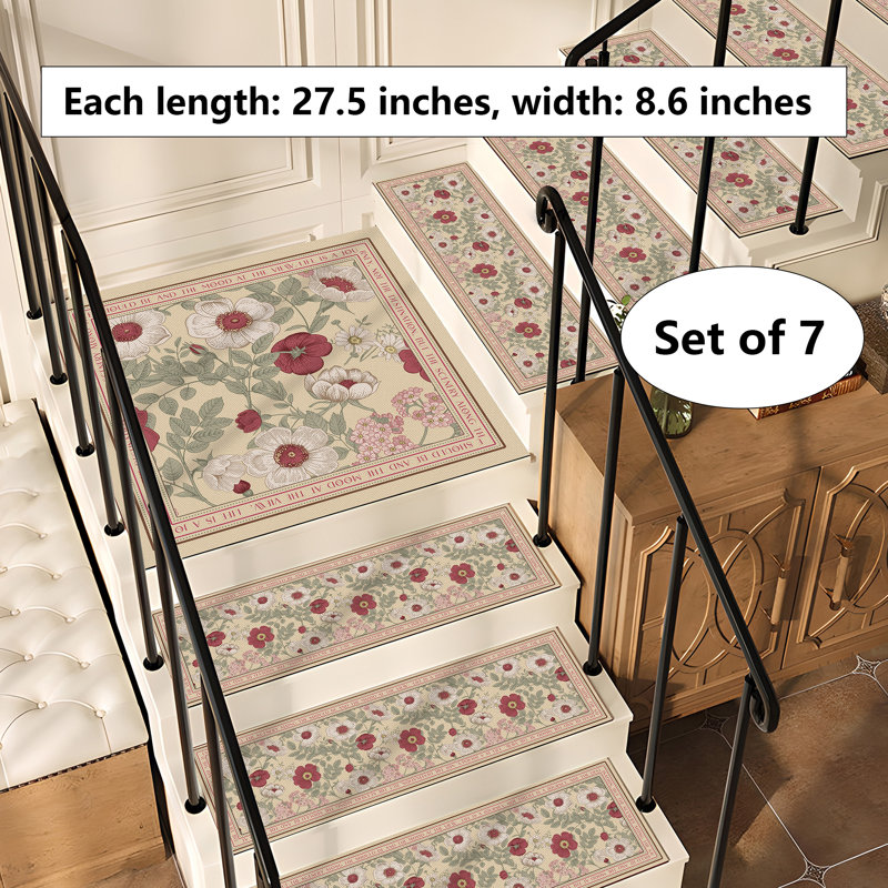 Non Slip Stair Treads For Home - Self Adhesive Step Pads, Pink Floral