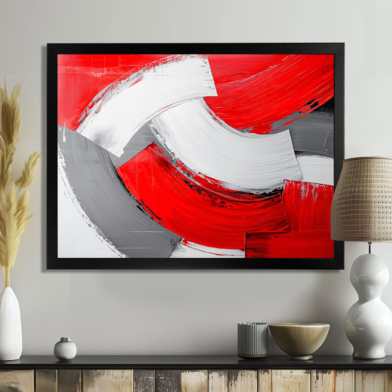 Éclairage cinétique rouge et gris I - Minimalisme, art mural, salon, H 12 po x l 20 po, Noir