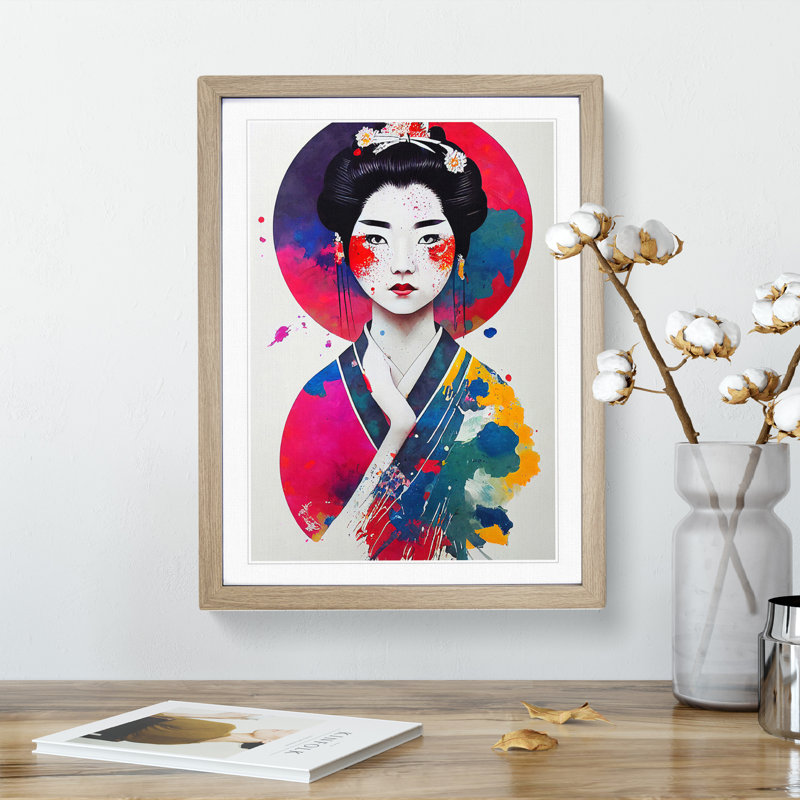 Drip Geisha No.2 1 Piece Single Picture Frame Wall Art, 46cm H x 34cm W x 2cm D, Oak