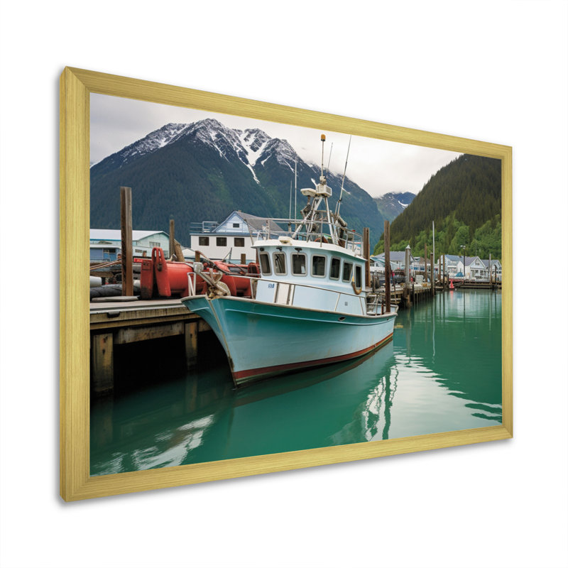 Alaska, ville de pêche de Seward, H 34 po x l 44 po x P 1,5 po, Encadrement doré