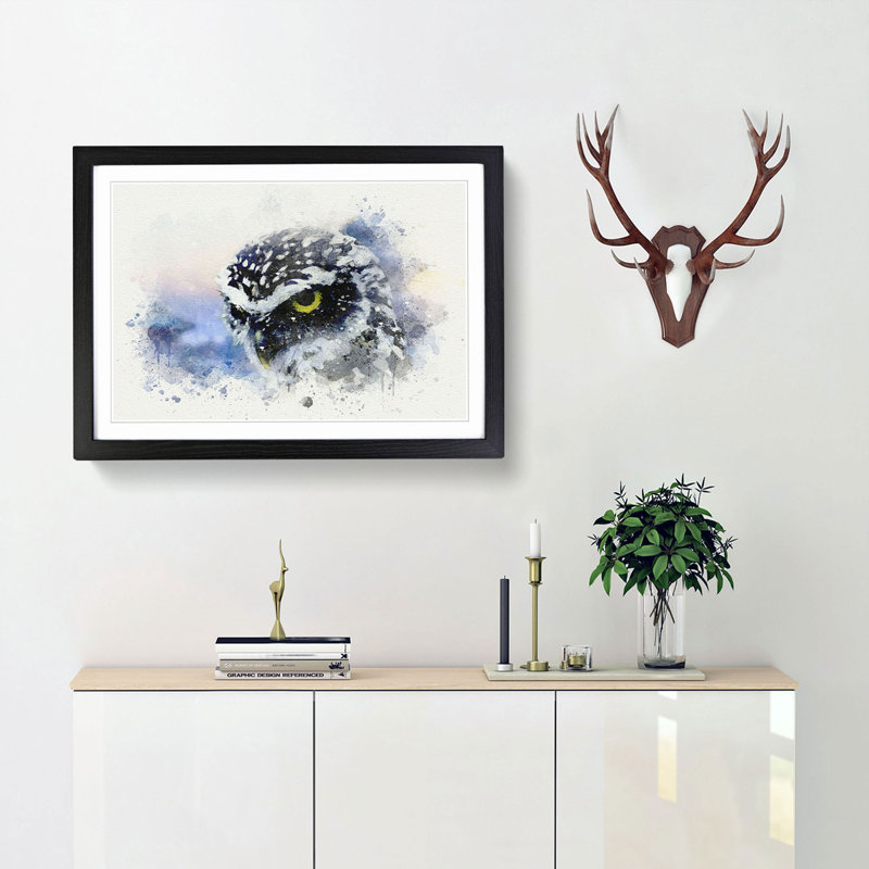 Owl in Nepal in Abstract - Picture Frame Graphic Art Print, 62cm H x 87cm W x 2cm D, Black Framed