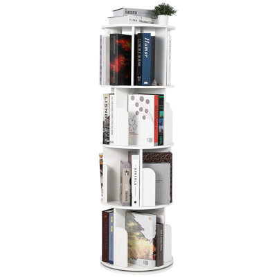 Tour de bibliothèque pivotante à 4 niveaux – Bibliothèque d'angle pivotante à 360° – Meuble de rangement compact pour chambre, salon, chambre d'enfant – Meuble d'exposition moderne en bois
