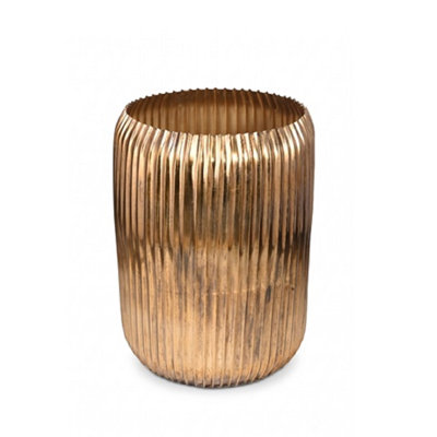 24" H Iron Ribbed Metal Bucket Floor Planter