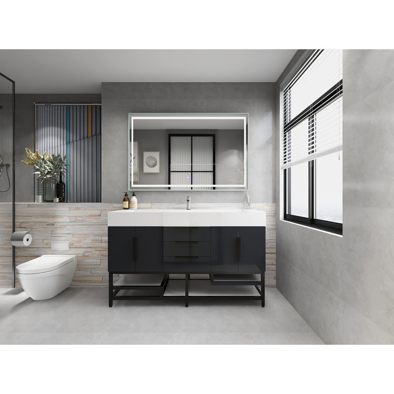 Meuble-lavabo sur pied simple 60 po Jessica, Gris brillant