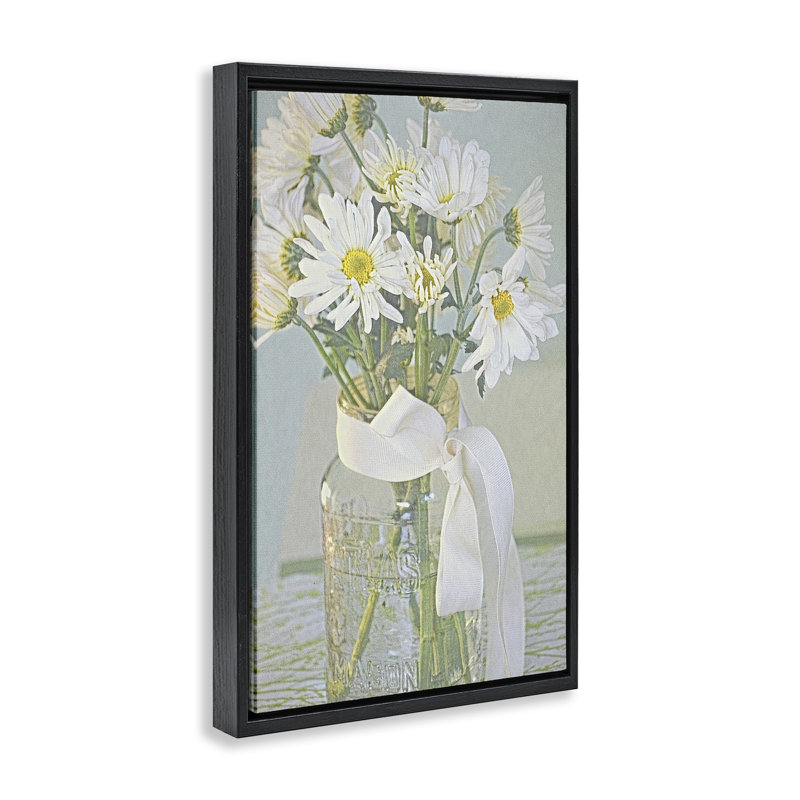 Toile flottante encadrée «Faded Daisies Jar» par Gail Peck, H 25 po x l 17 po, Cadre flottant noir de jais