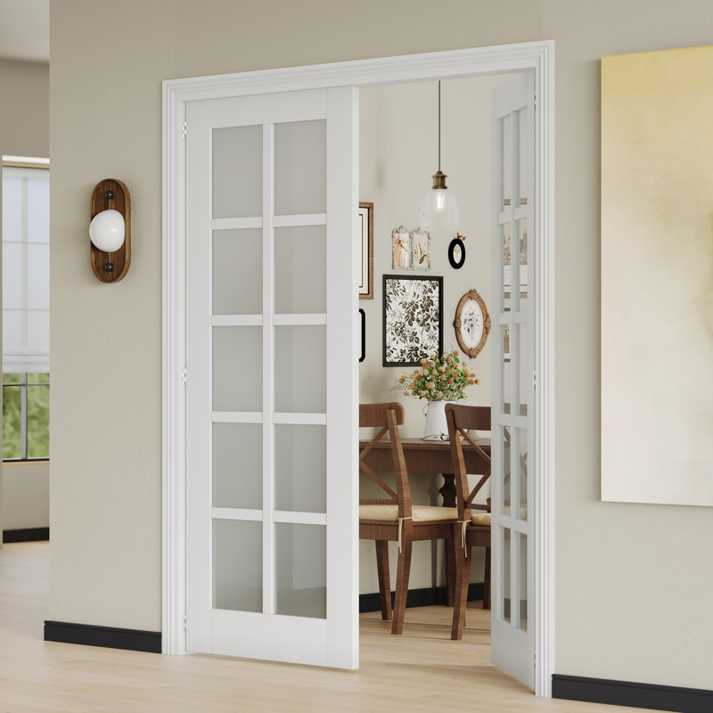 Portes intérieures doubles avec cadre intérieur assorti 10 portes doubles en verre givré blanc, 64 po x 80 po 