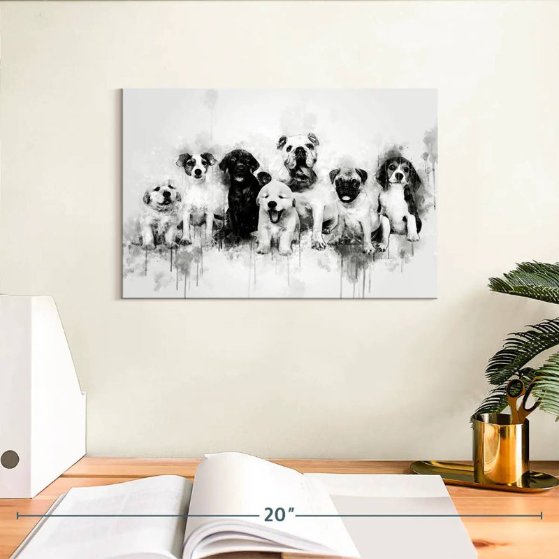 Chiots de chien noir et blanc, H 8 po x l 12 po