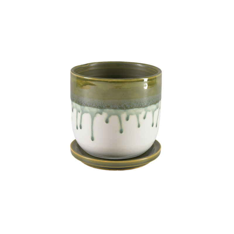 Pot à fleur en céramique Matcha avec soucoupe Ebern Designs - pot d'intérieur pour plantes, décoration moderne et rustique, parfait pour le salon, la cuisine, le bureau, 5 po de diamètre
