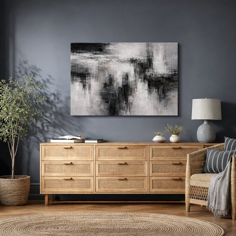 Composition abstraite de paysage urbain noir et blanc, images de salon moderne, impression sur toile giclée sur toile encadrée