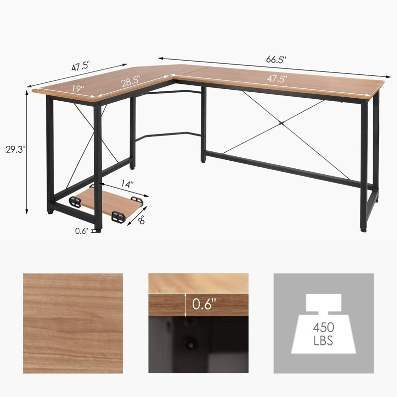Walhill Adjustable L-Shaped Solid Wood Base Computer Desk