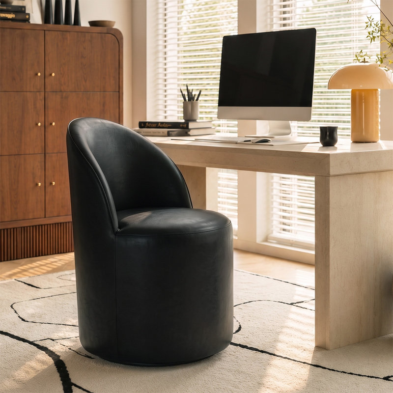 Chaise de bureau pivotante rembourrée en similicuir avec roulettes cachées, Noir