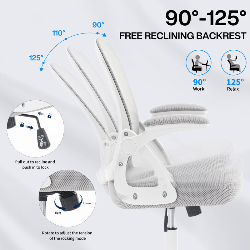 Ergonomic Office Chair, Ergonomic Desk Chair with Adjustable Lumbar Support, Mesh Computer Chair with Comfy Flip-up Armrests, Executive Task Chair for Home Office  (Gray) 