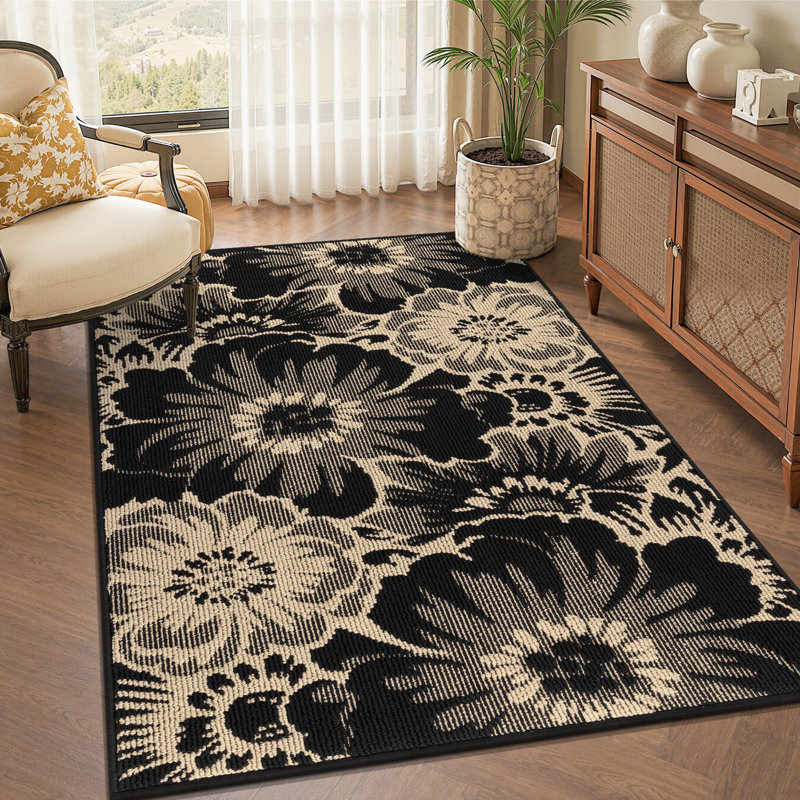 Tapis antidérapant à motif floral, Rectangle 3' x 5'