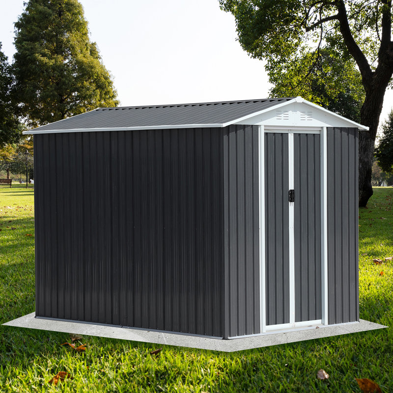 Waterproof Metal Steel Waterproof Outdoor Bike Storage Garden Shed 6Ftx9ft Apex Roof Grey With  Aluminum Alloy Frame