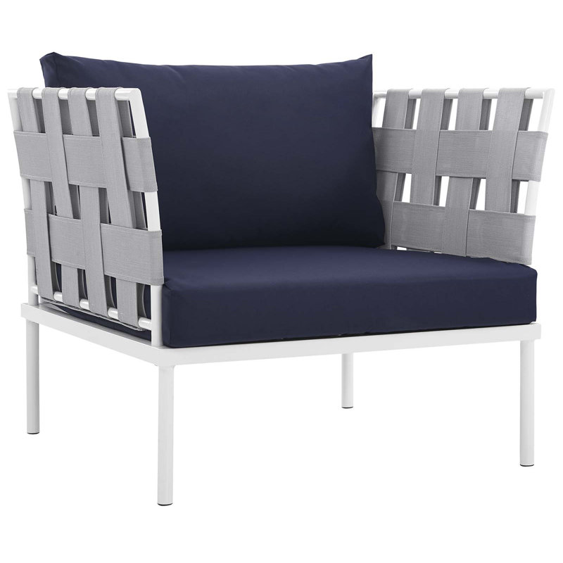 Harmony 5-Piece White Navy Aluminum Outdoor Sectional Sofa Set
