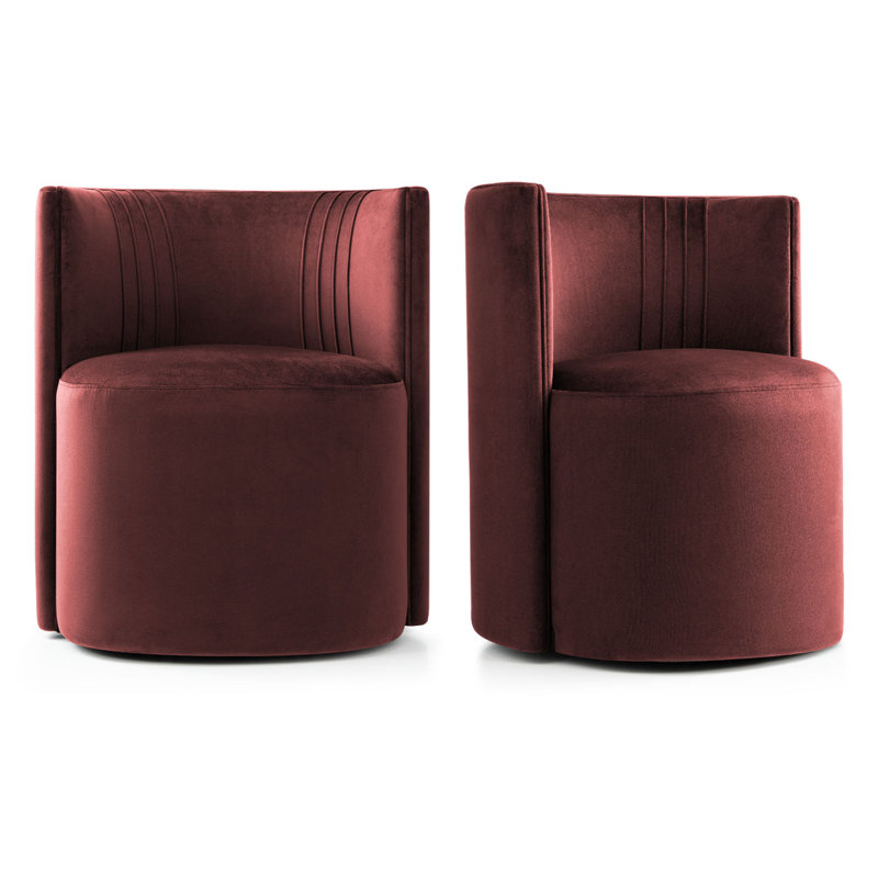 Velvet Upholstered Rolling Dining Chairs with Wheels, Burgundy