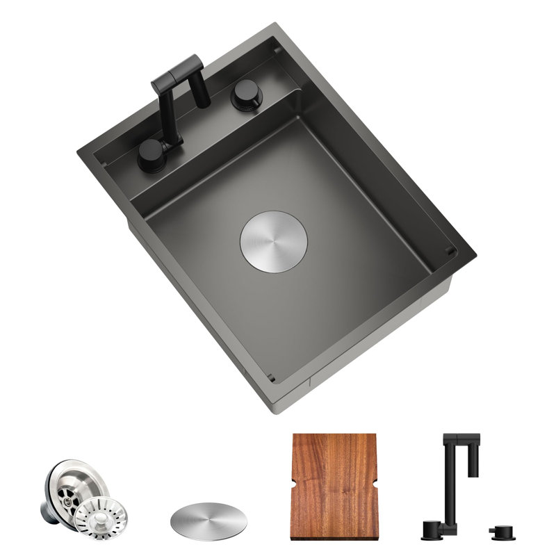 Évier de cuisine pour véhicule récréatif, évier de bar encastrable 16 po x 21 po x 9 po avec planche à découper pliable