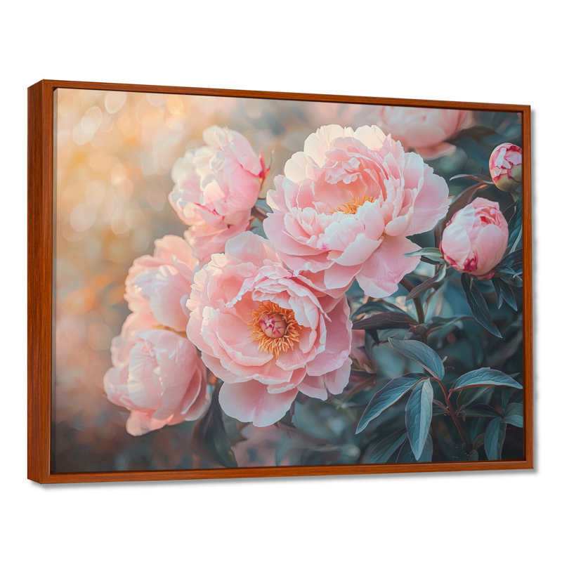 Pivoines par les fermes brise-vent - pivoines, art mural, H 30 po x l 40 po, Brun, Impression encadrée flottante