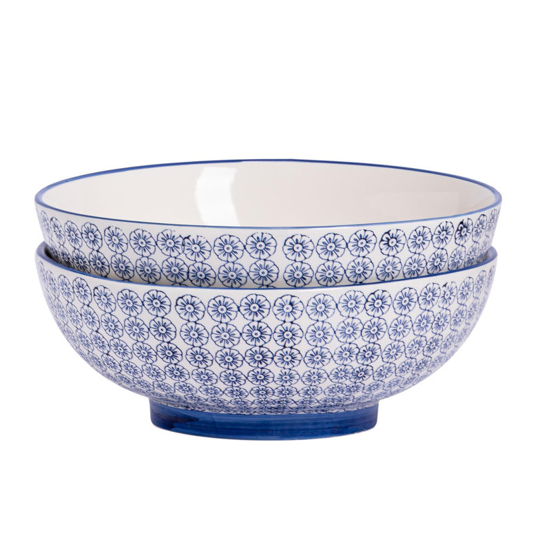 Nicola Spring - Hand-Printed Fruit Bowls - 31.5cm - Navy