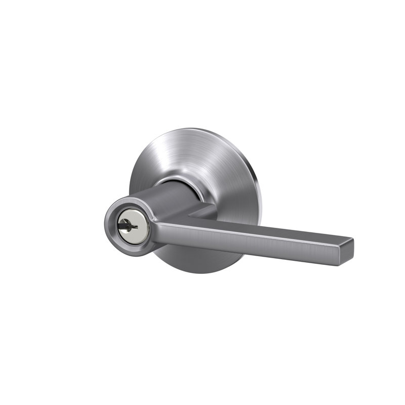 Latitude Keyed Door Lever with Round Rosette, Satin Chrome