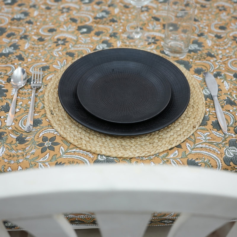  Mustard Vine Table Cover – Warm Tones for a Cozy Dining Mood, kundanvan, Mustard, 60" W x 90" L