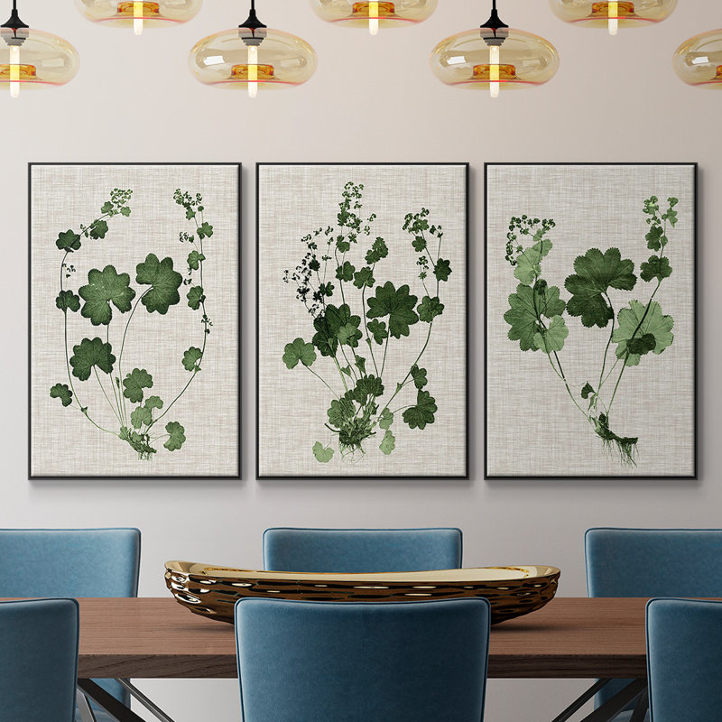 Forest Foliage On Linen I, encadré sur toile, 3 pièces, Noir, H 40 po x l 90 po x P 2 po