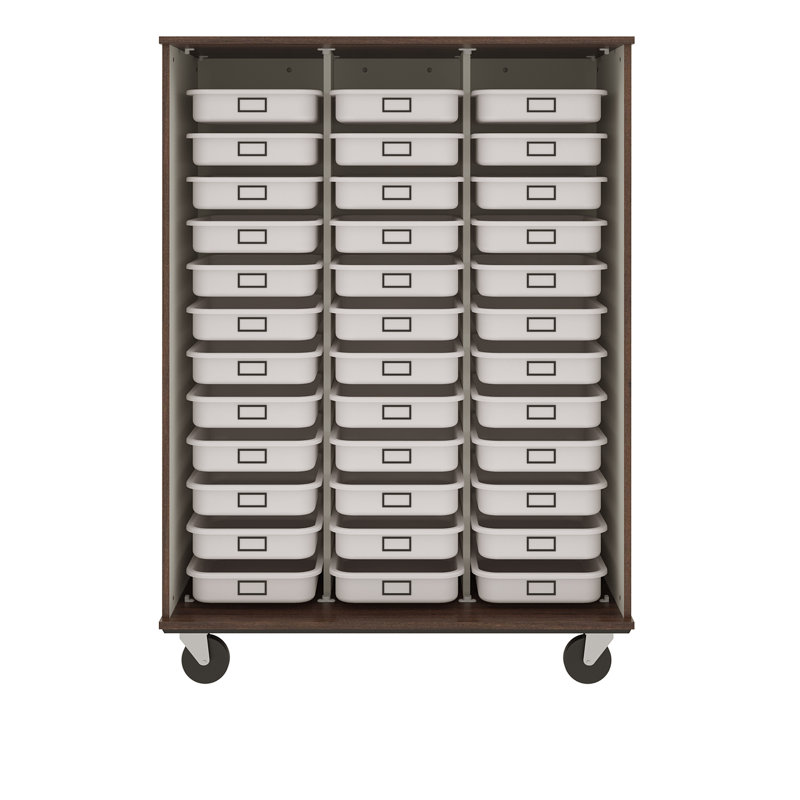 Mobile Manufactured Wood Tote Tray Cart, Sepia Walnut