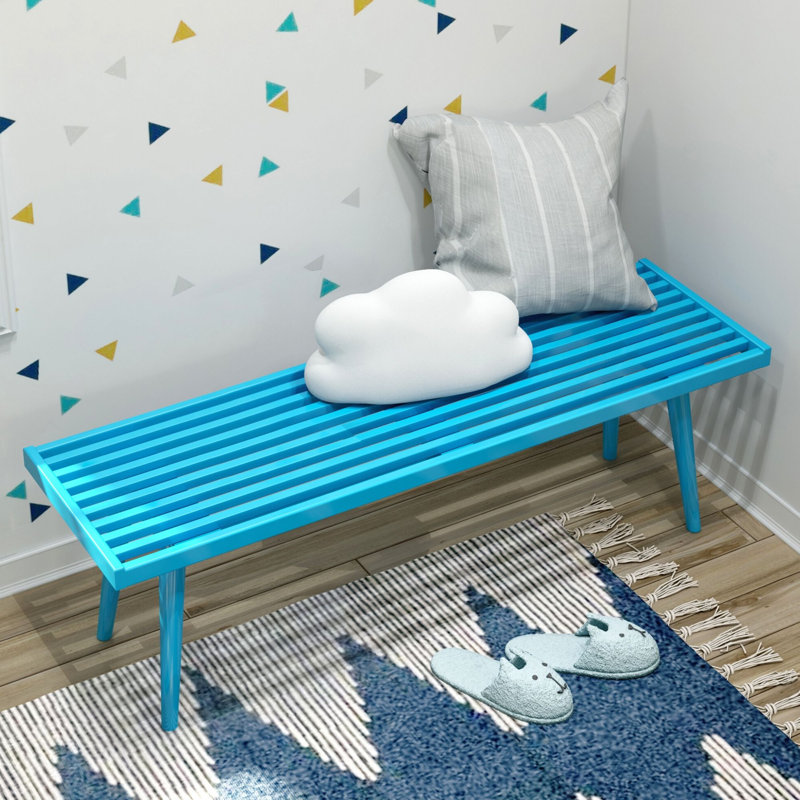 Banc en bois Levitus, Bleu sarcelle, H 17,5 po x l 56,25 po x P 16,5 po