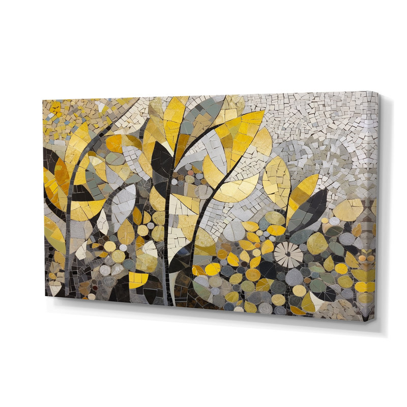 Motifs jaunes et gris en fusion artistique - mosaïques murales Boho