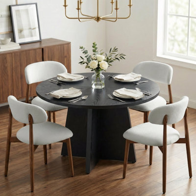 47’’ Round Wood Dining Table With Upholstered Chairs, Kitchen Dining Room Furniture Set