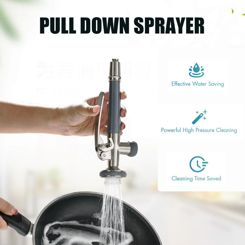 Double-Head Stainless Steel Kitchen Faucet With Pull-Down Nozzle, Single Handle High-Pressure Kitchen Sink Faucet