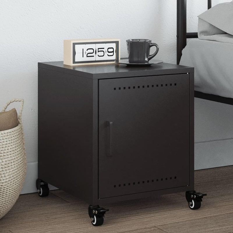 Preslei 36cm W Steel Bedside Table, Black, Set of 2