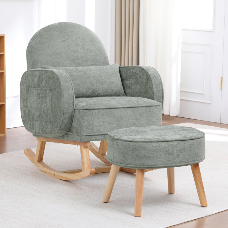 Chaise berçante rembourrée avec repose-pieds Teddy, Vert