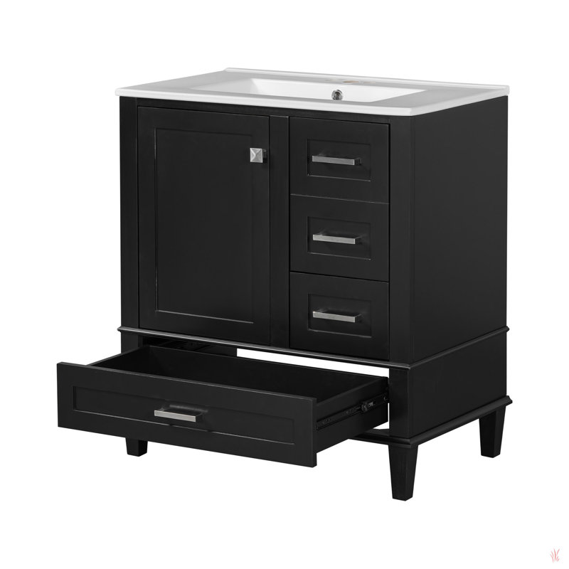 Ensemble de meuble-lavabo moderne avec lavabo 30 po, meuble-lavabo moderne avec porte à fermeture douce et 3 tiroirs, structure en bois massif
