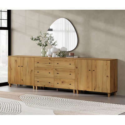 Cabriano 3-In-1 Wood Dresser Chest With 6 Drawers And 4 Doors For Bedroom Living Room, 118"W X 15.35"D X 32.4"H