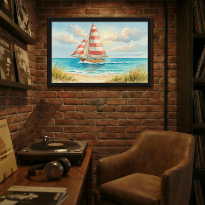 Paysage et nature, voilier sur une scène de plage avec des voiles rayées