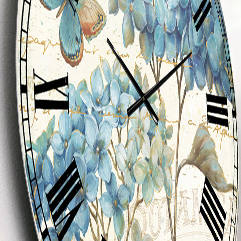 Butterfly Blue Garden II - Horloge murale traditionnelle, Surdimensionné