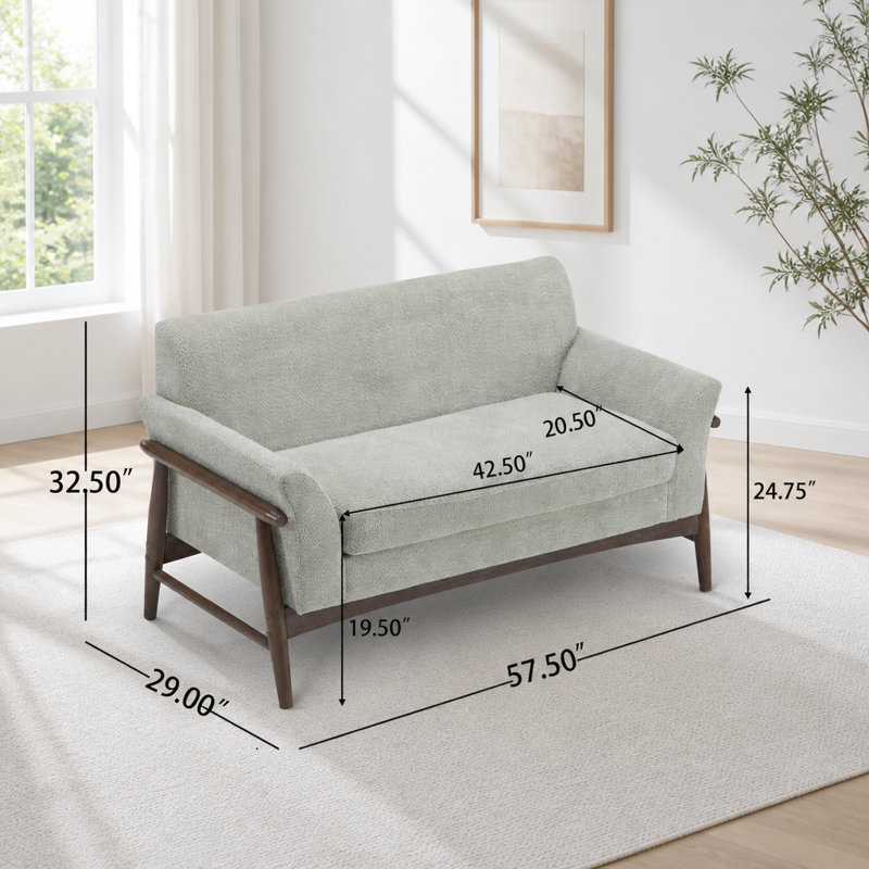 Upholstered 57.5 " Boucle Loveseat, Vert clair, boucle noyer