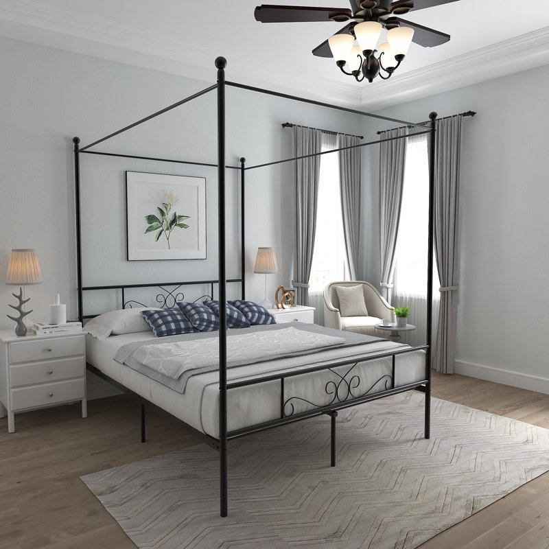 Alaina Metal Canopy Bed, Black, Full / Double