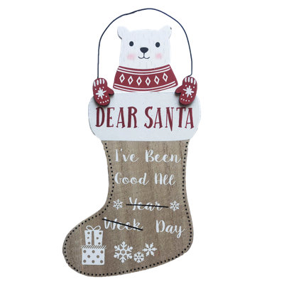 Polar Bear Dear Santa Wooden Stocking Plaque