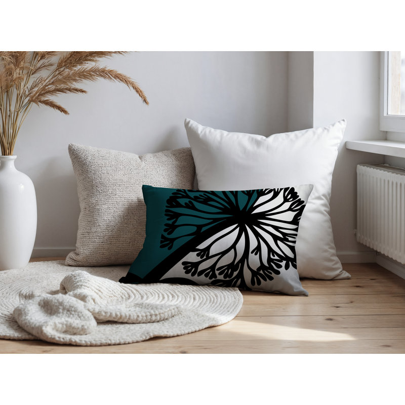 Oreiller rectangulaire réversible intérieur / extérieur Aldy, Rectangle H 14 po x l 20 po, Émeraude
