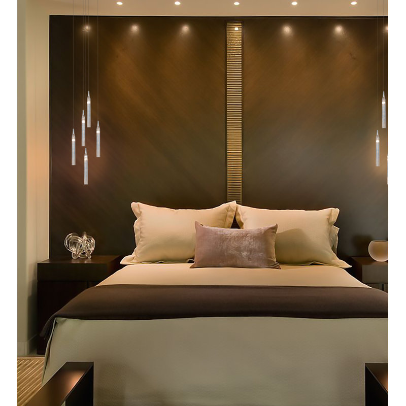 Luminaires suspendus 5 lumières Cristalli, Nickel satiné