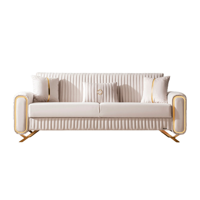 Robison 87" Convertible Sofabed with Storage, Sleeper Sofa Couch for Living Room, Gold, Beige
